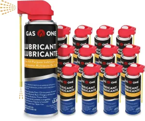 GasOne LS-06 All-Purpose Lubricant Spray – 12-Pack 6oz Lubricant Spray with Dual Spray Action Built-in Straw – Garage Door Lubricant Spray for Rust, Grease Removal, Lubrication