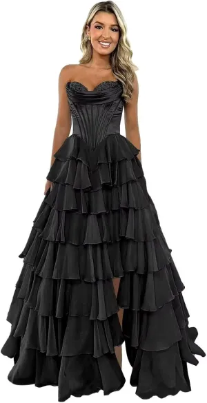 GATMAHE Tulle Floral Prom Dresses for Teens 2025 Tiererd Long Ball Gown Strapless Sweetheart Formal Evening Gowns with Slit
