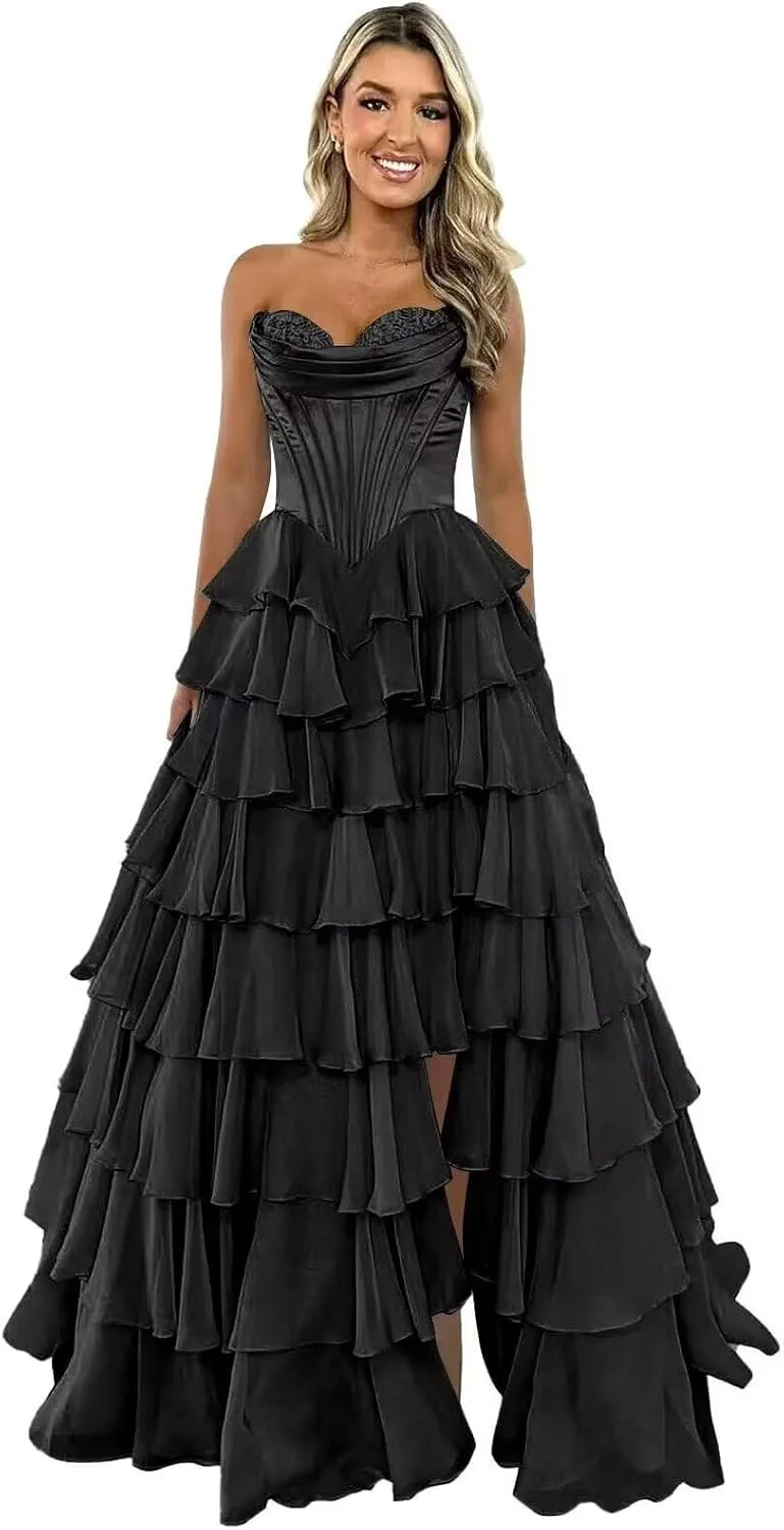 GATMAHE Tulle Floral Prom Dresses for Teens 2025 Tiererd Long Ball Gown Strapless Sweetheart Formal Evening Gowns with Slit