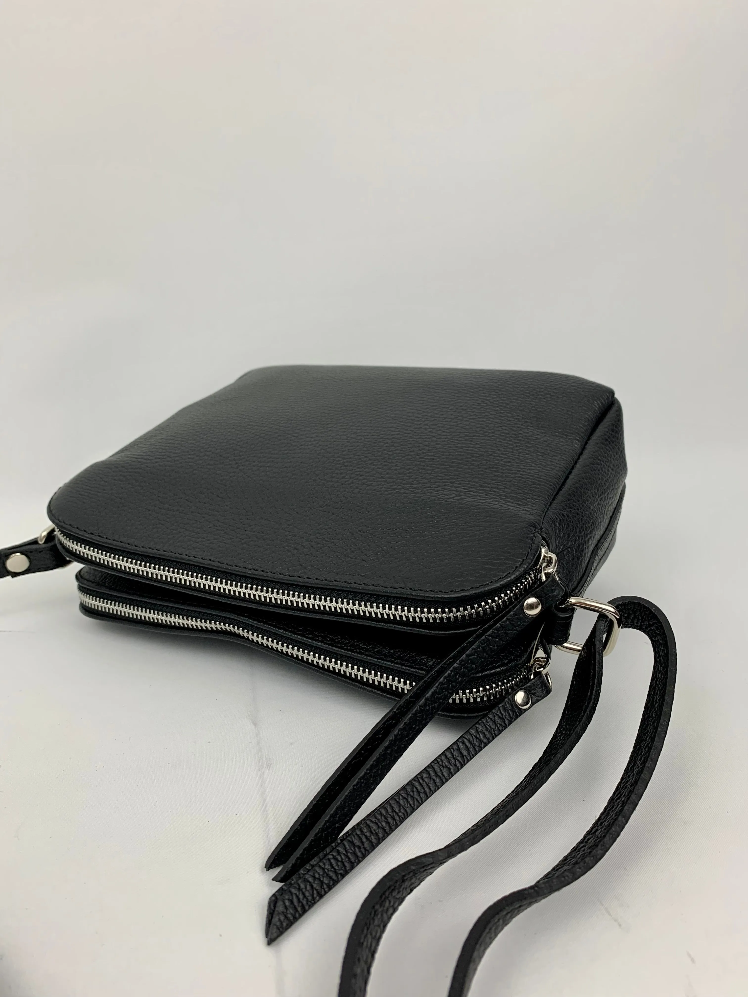 GENOA - Italian Genuine leather crossbody bag - black