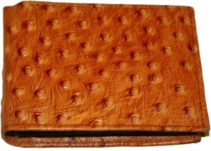 Genuine Cowhide Leather Ostrich Skin Designed TAN Color Bi-fold Men's Wallet