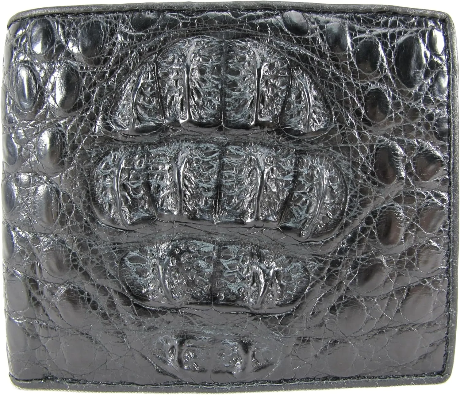 Genuine Crocodile Caiman Alligator Big Hornback Skin Leather Soft Bifold Wallet ([B3] - 8 Card Slots   1 ID Window   2 Compartments for Bills, Black)