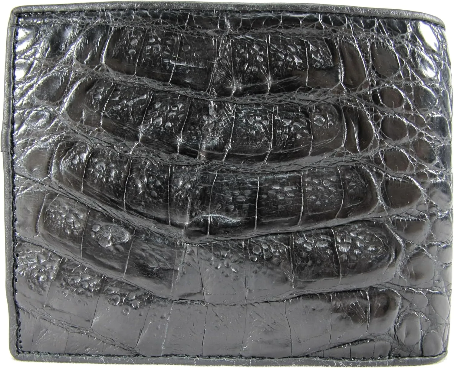 Genuine Crocodile Caiman Alligator Big Hornback Skin Leather Soft Bifold Wallet ([B3] - 8 Card Slots   1 ID Window   2 Compartments for Bills, Black)