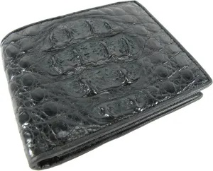 Genuine Crocodile Caiman Alligator Big Hornback Skin Leather Soft Bifold Wallet ([B3] - 8 Card Slots   1 ID Window   2 Compartments for Bills, Black)