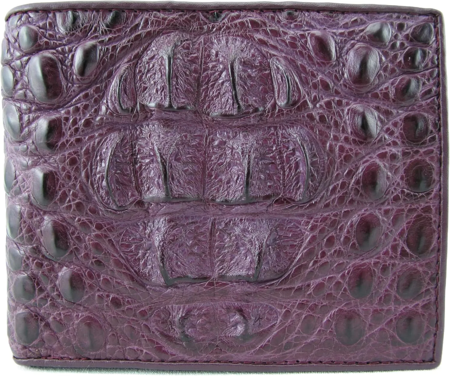 Genuine Crocodile Caiman Alligator Big Hornback Skin Leather Soft Bifold Wallet ([B3] - 8 Card Slots   1 ID Window   2 Compartments for Bills, Purple)