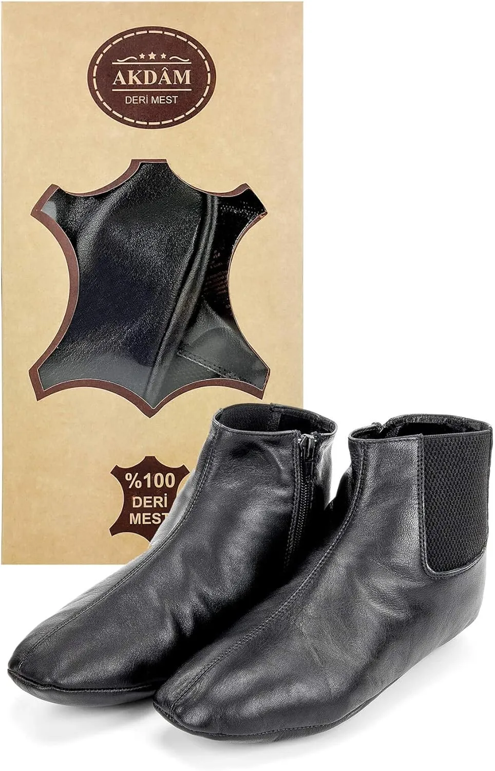 Genuine Halal Leather Zipper Khuffain | Sunnah Khuff Socks for Mosque, Black, Shoe Size: US