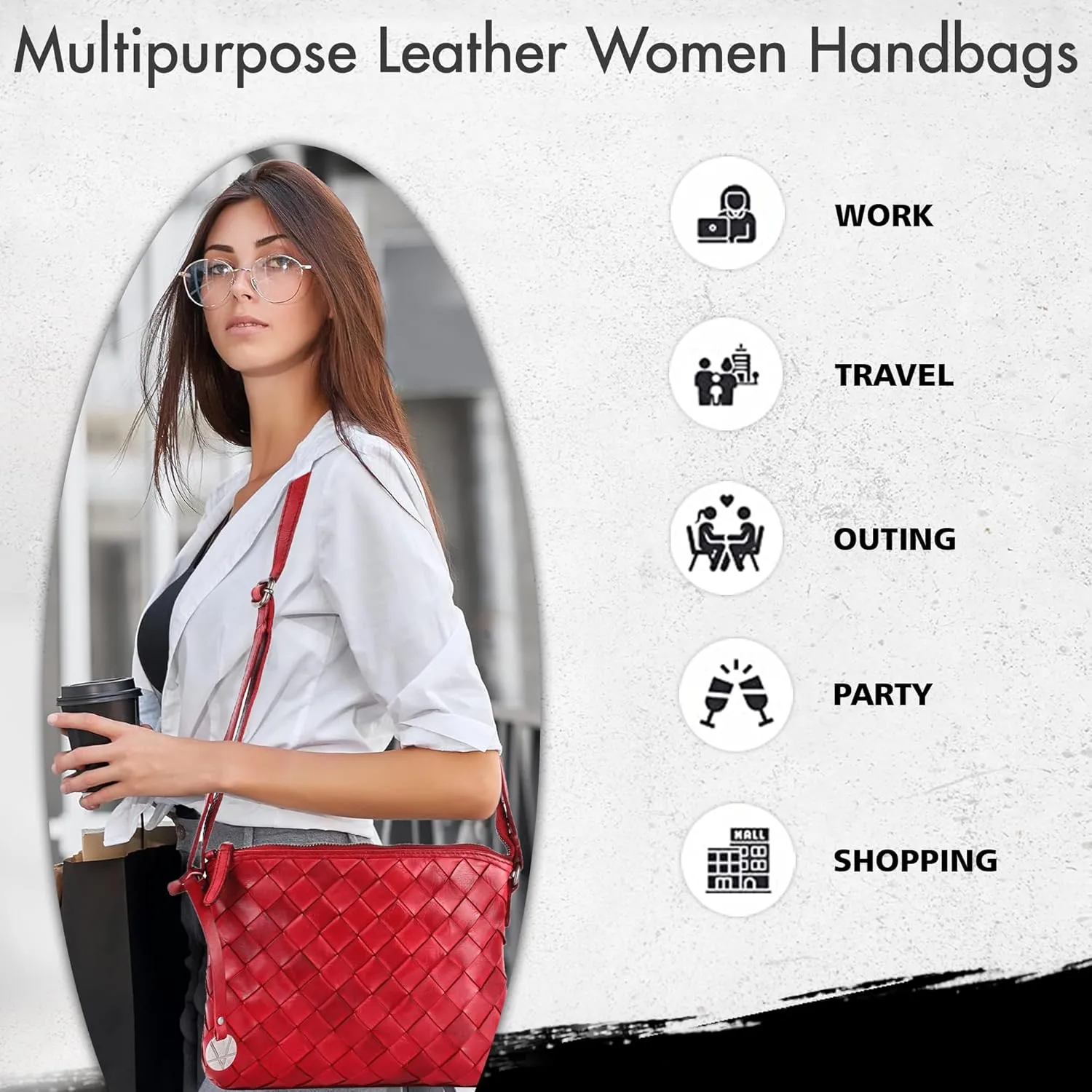 Genuine Leather Crossbody Sling Bag for Women - Trendy Casual Office Bag with Adjustable Strap