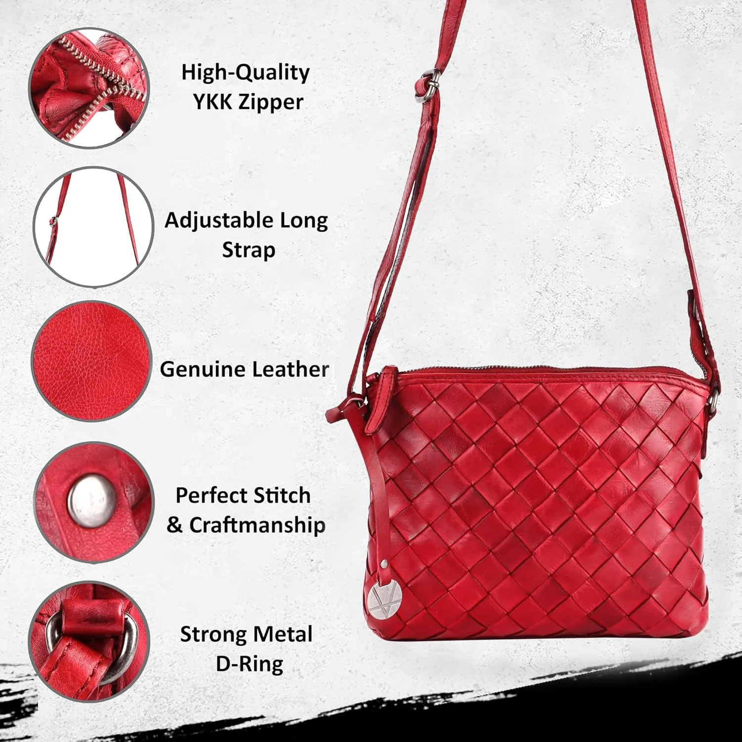 Genuine Leather Crossbody Sling Bag for Women - Trendy Casual Office Bag with Adjustable Strap