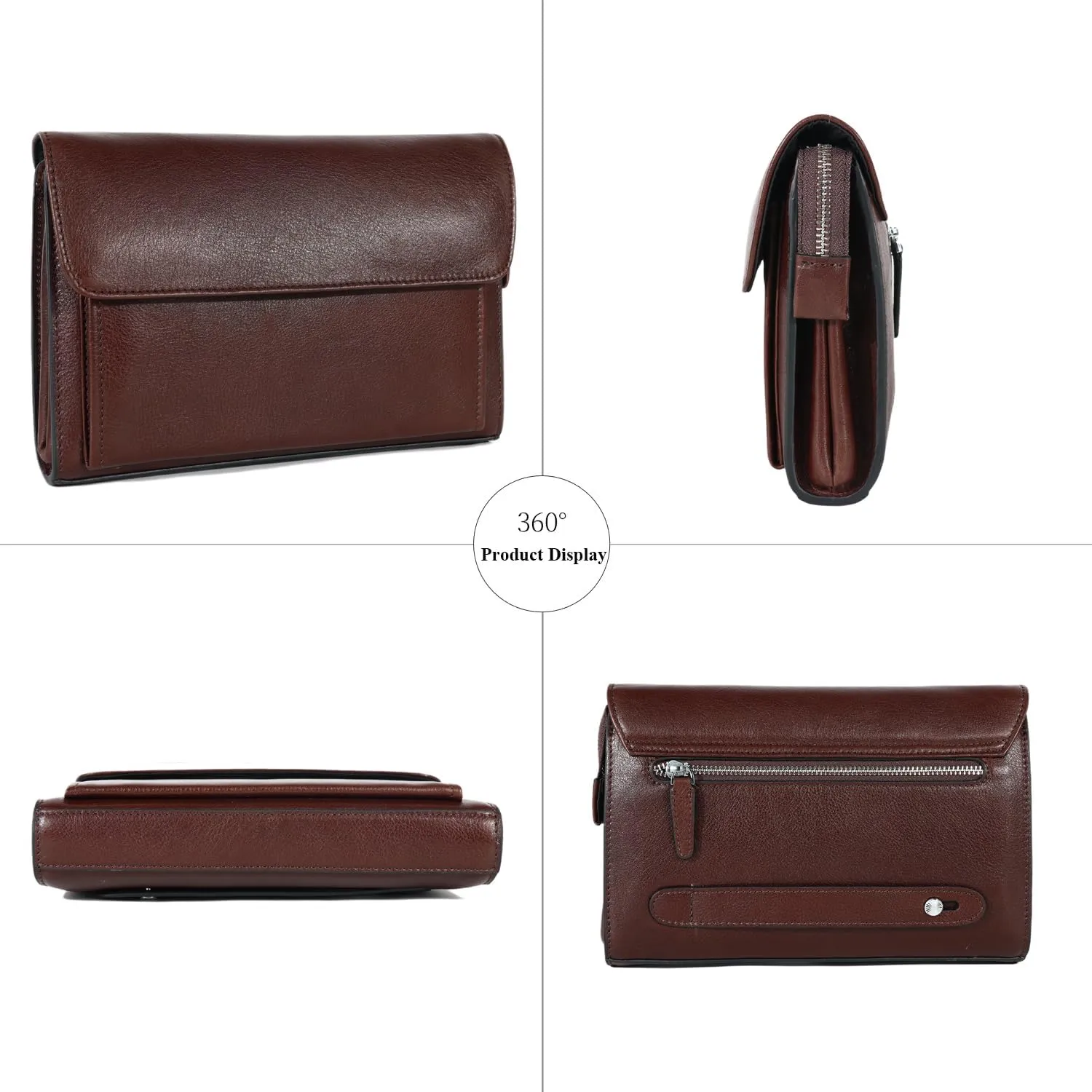 Genuine Leather Men Clutch Bags Purse Handbags Business Zipper Wallet Travel Bag