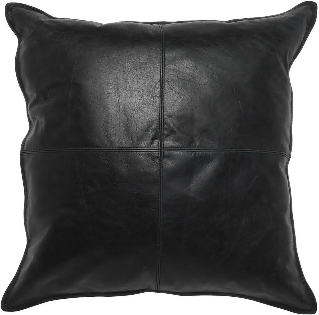 Genuine Leather Pillow Cover Case for Lumbar Throw Couch Pillows - Farmhouse Decorative Modern Sofa Thick & Soft Cushion Covers (Black, 18" x 18")