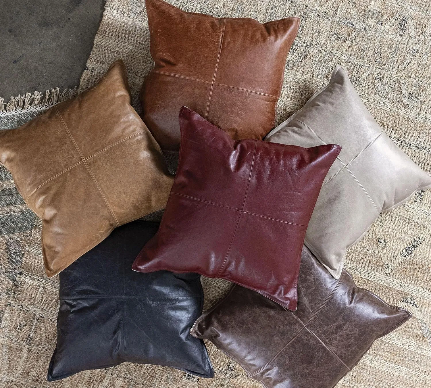 Genuine Leather Pillow Cover Case for Lumbar Throw Couch Pillows - Farmhouse Decorative Modern Sofa Thick & Soft Cushion Covers (Black, 18" x 18")