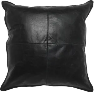 Genuine Leather Pillow Cover Case for Lumbar Throw Couch Pillows - Farmhouse Decorative Modern Sofa Thick & Soft Cushion Covers (Black, 18" x 18")