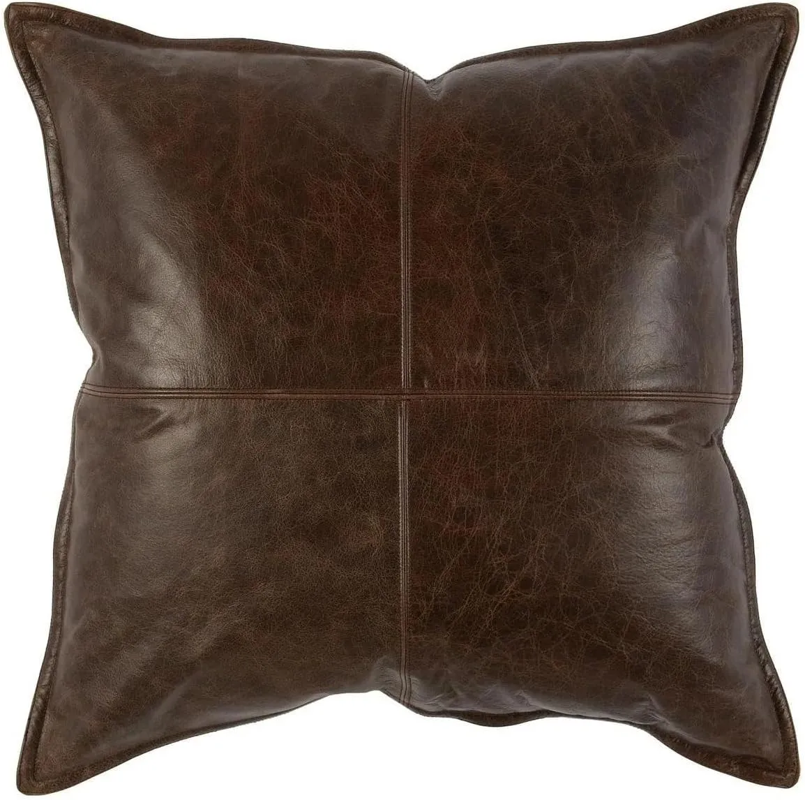 Genuine Leather Pillow Cover Case for Lumbar Throw Couch Pillows - Farmhouse Decorative Modern Sofa Thick & Soft Cushion Covers (Dark Brown, 18" x 18")