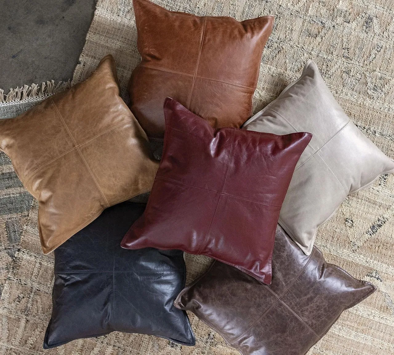 Genuine Leather Pillow Cover Case for Lumbar Throw Couch Pillows - Farmhouse Decorative Modern Sofa Thick & Soft Cushion Covers (Dark Brown, 18" x 18")
