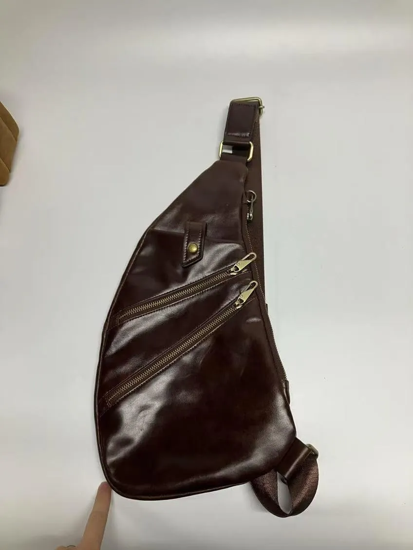 Genuine Leather Sling Bag For Men With Usb Charging Port Multi-Pocket, Mens Leather Crossbody Bag, Chest Bag For Men, Casual Daypacks Chest Bags (Coffe)