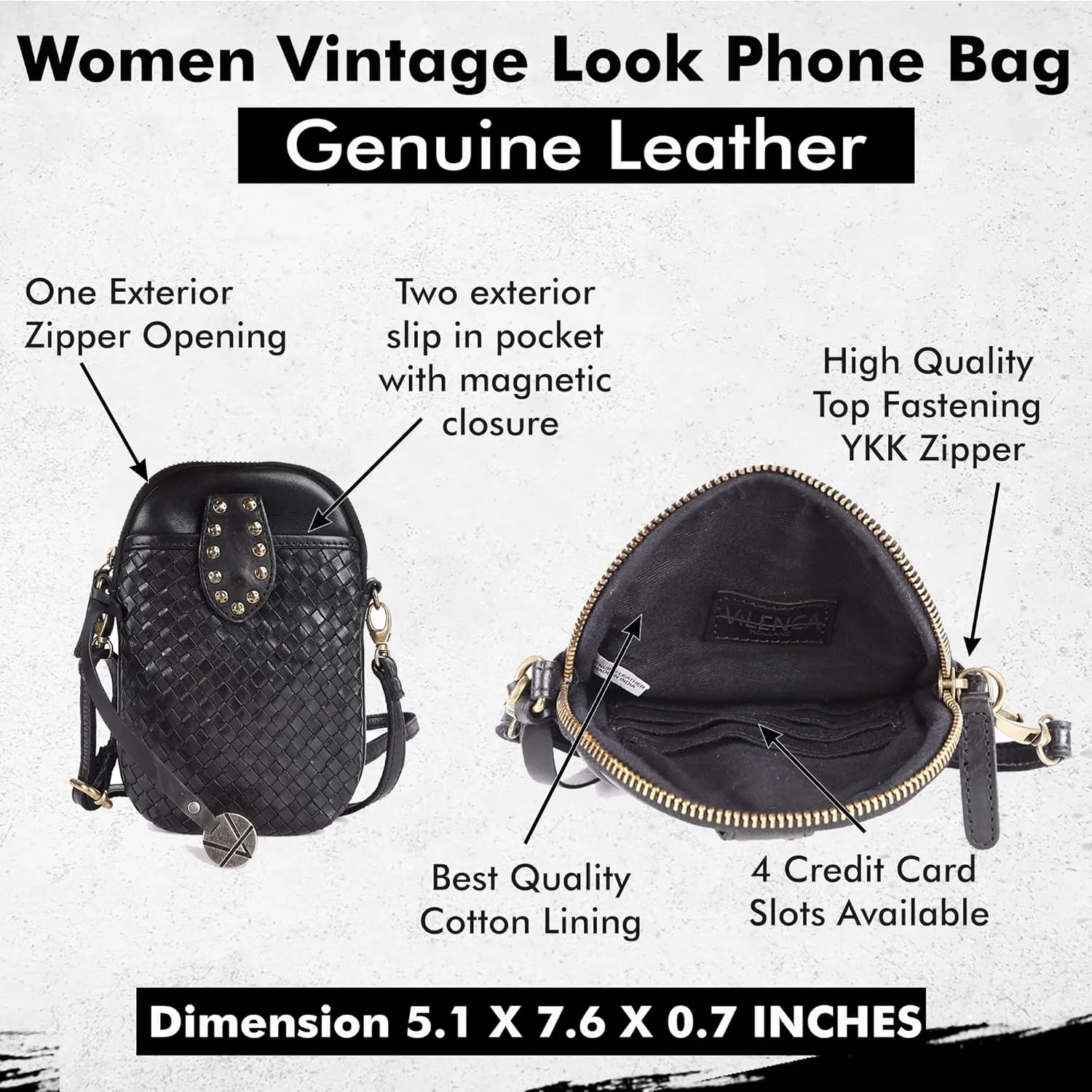 Genuine Leather Small Leather Crossbody Bags For Women Cell Phone Purse With Adjustable & Detachable Strap