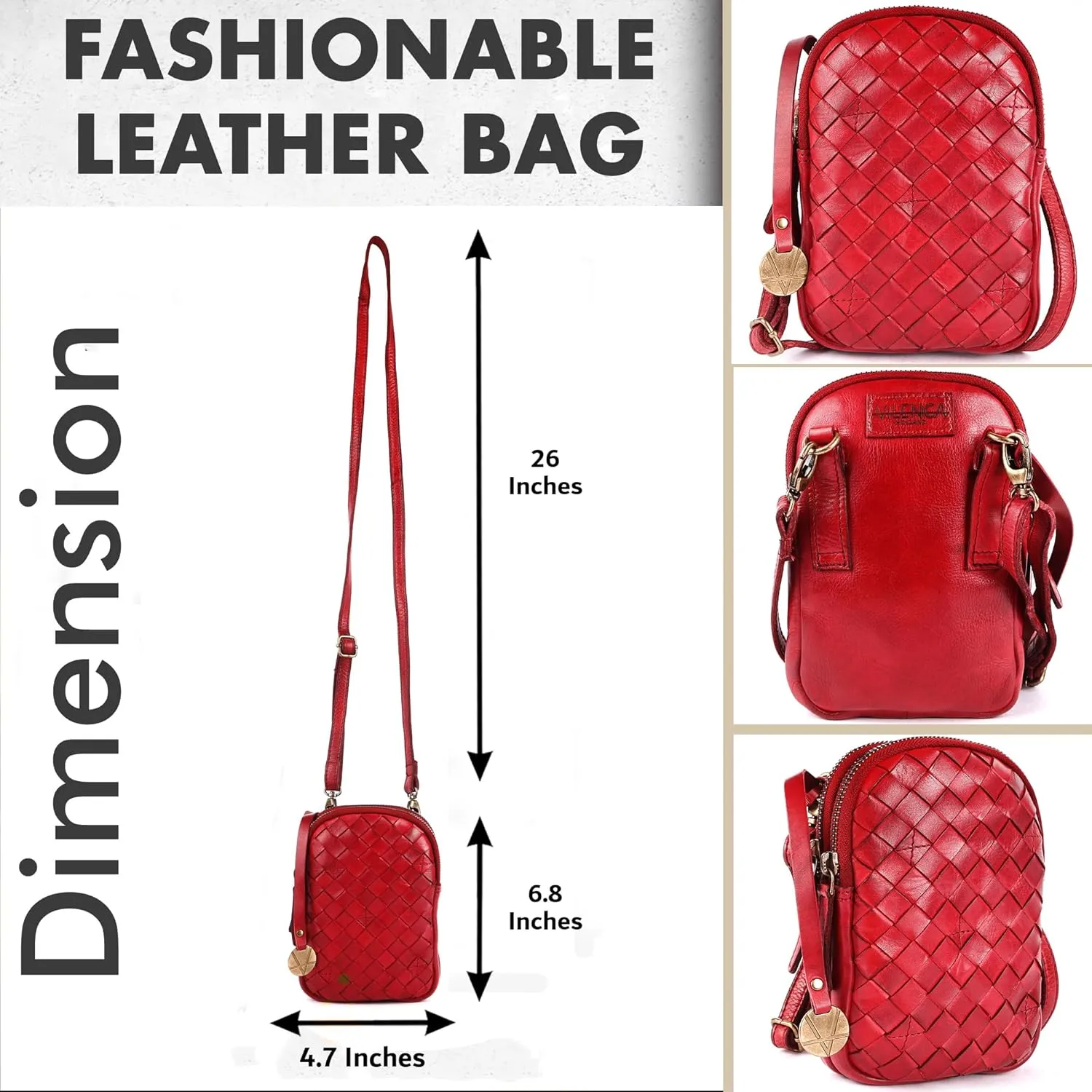 Genuine Leather Small Leather Crossbody Bags For Women Cell Phone Purse With Adjustable & Detachable Strap