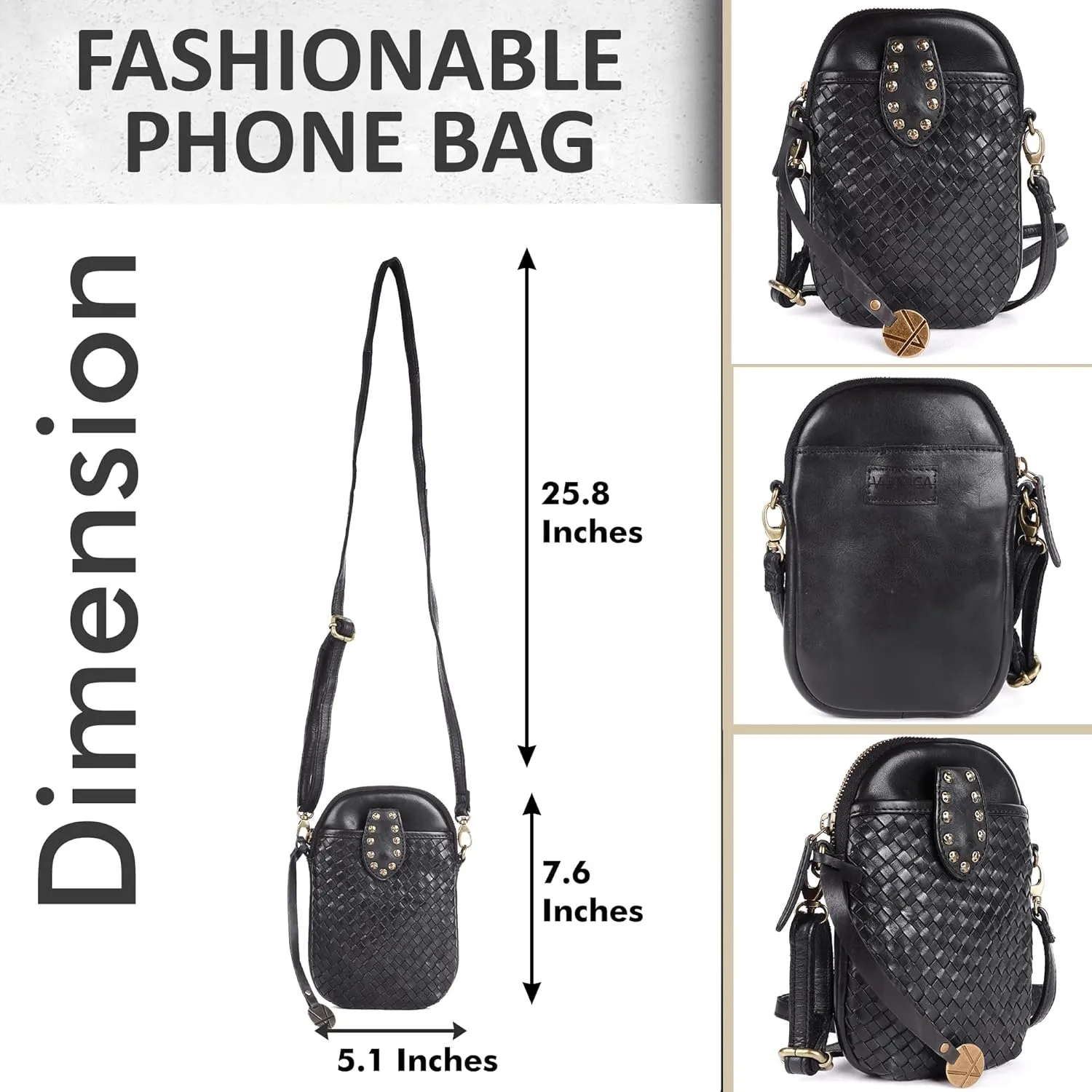 Genuine Leather Small Leather Crossbody Bags For Women Cell Phone Purse With Adjustable & Detachable Strap