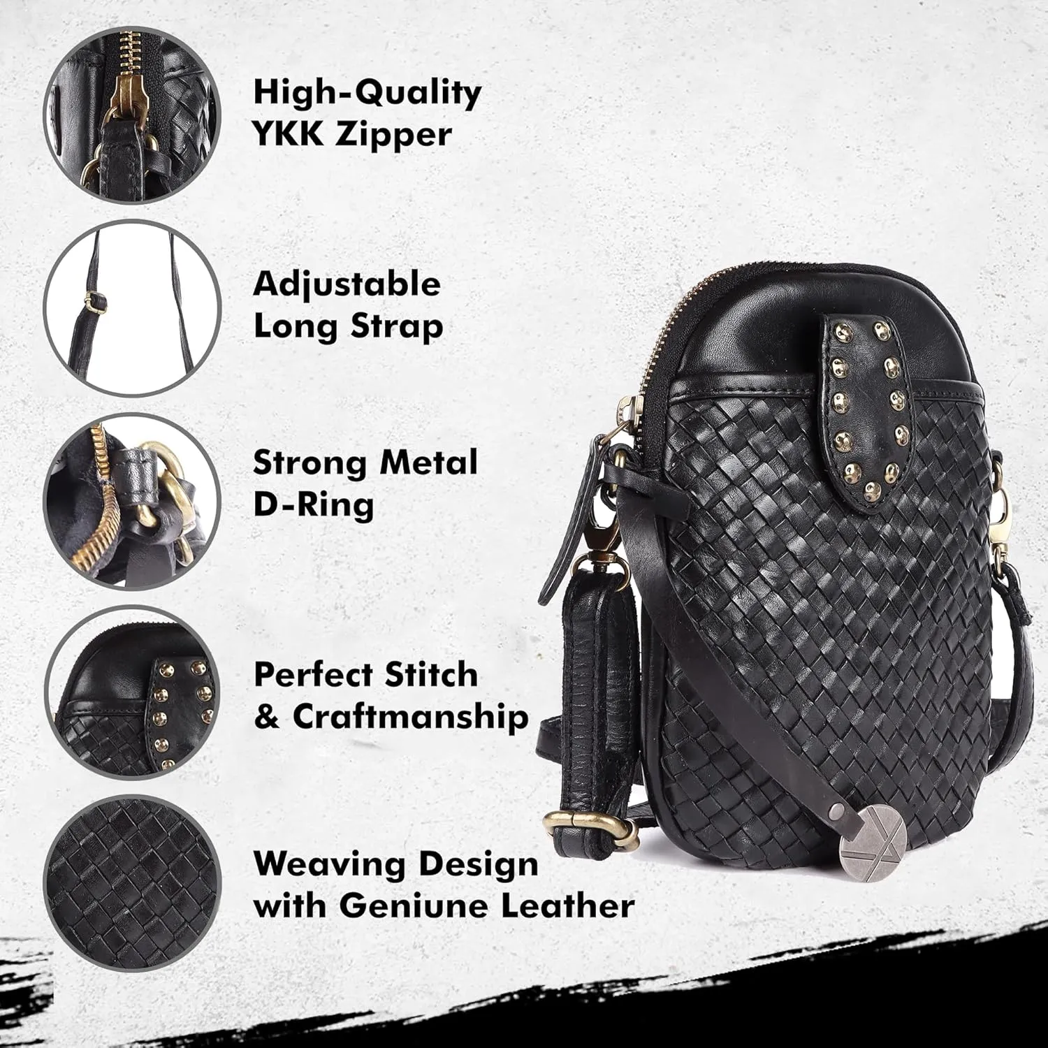 Genuine Leather Small Leather Crossbody Bags For Women Cell Phone Purse With Adjustable & Detachable Strap