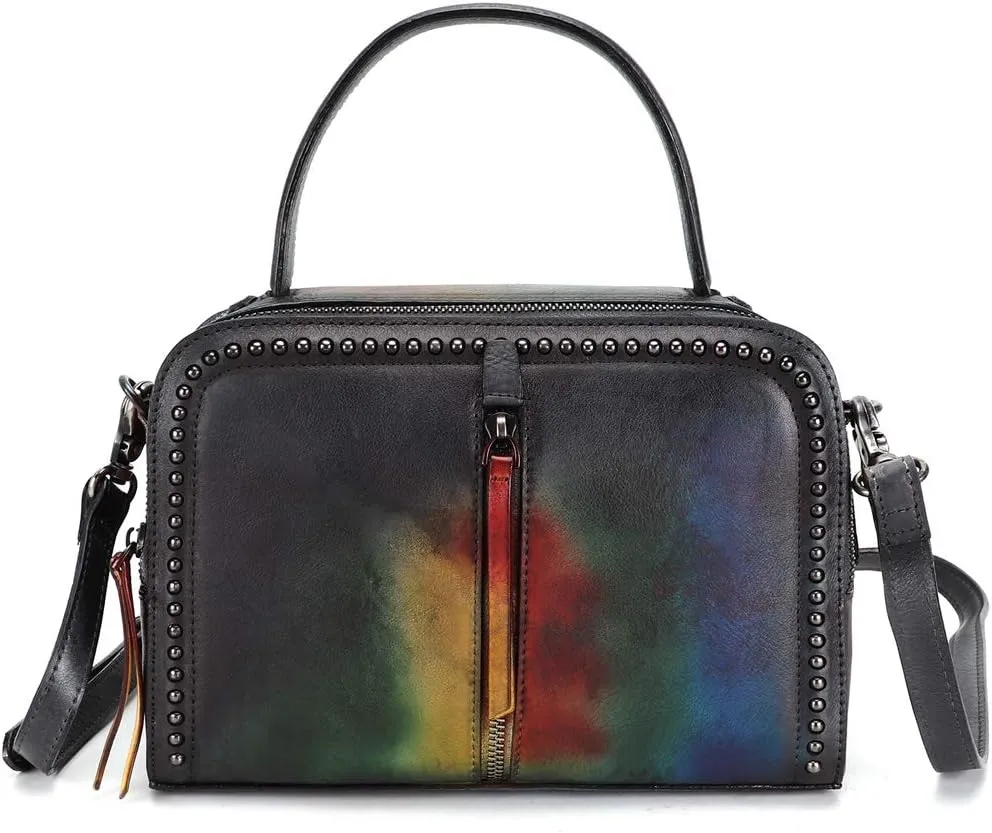 Genuine Leather Small Satchel Purses and Handbags Shoulder Bag for Women Vintage Real Leather Crossbody Purse with Strap