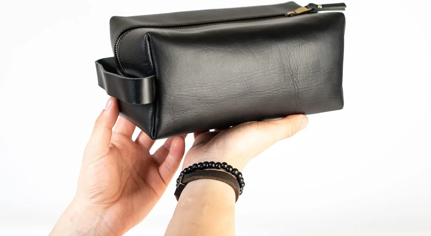 Genuine Leather Toiletry Bag For Men, Travel Bag For Men, Men's Toilety Bag, Father's Day Gift, Shaving Bag, Cosmetic Bag For Women, Groomsmen Gift, Mens Gifts (3 Black)