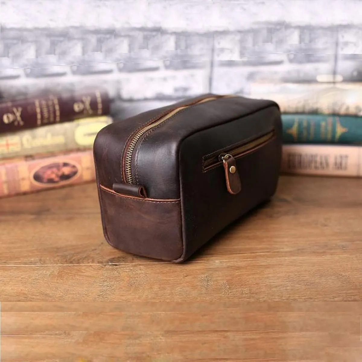 Genuine Leather Toiletry Bag for Men Travel Shaving Dopp Kit-Large Cosmetic Bags Toiletries Bathroom Organizer