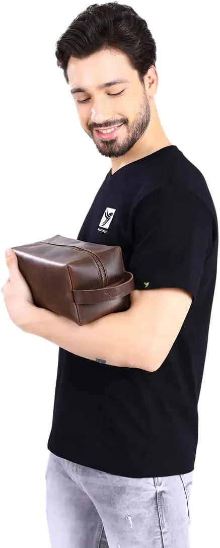 Genuine Leather Toiletry Bag, Groomsmen Gift, Gift For Men, Mens Gifts, Personalized Gift, Christmas Gift, Graduation Gift, Fathers Day Gift, Mens Toiletry Bag (Light Brown)