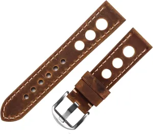 Genuine Leather Watch Strap Three Holes Breathable Soft Watch Band Strap with Buckle Cowhide Watch Belt Vintage Brown