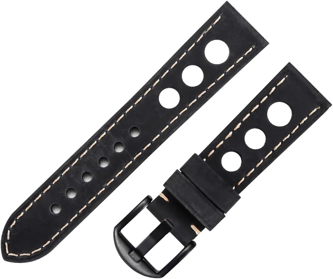 Genuine Leather Watch Strap Three Holes Breathable Soft Watch Band Strap with Buckle Cowhide Watch Belt Vintage Brown