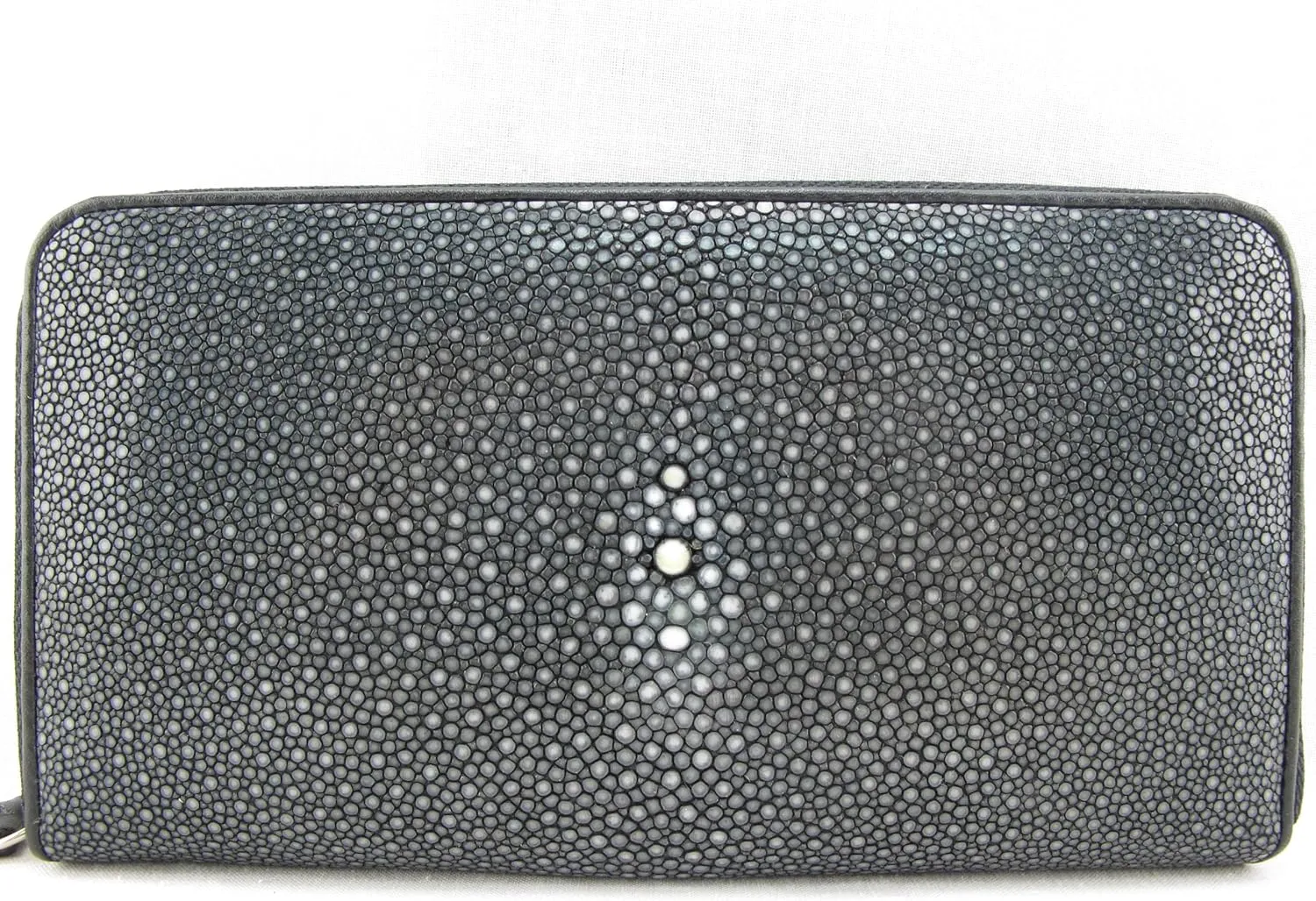 Genuine Polished Stingray Skin Women's Zip Around Clutch Wallet Purse (Black)