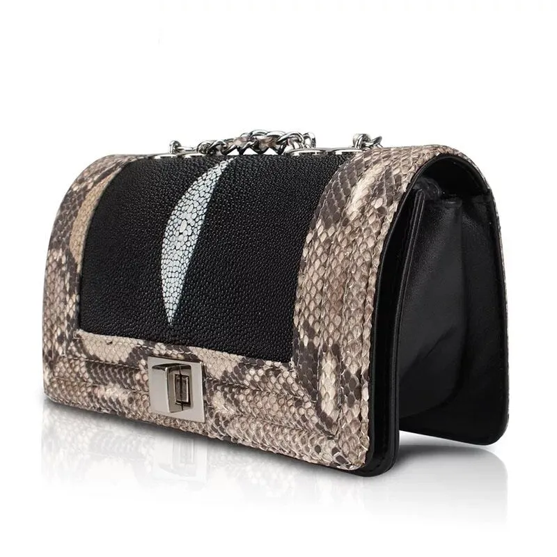 GENUINE PYTHON AND STINGRAY HANDBAG "ANGEL WINGS"
