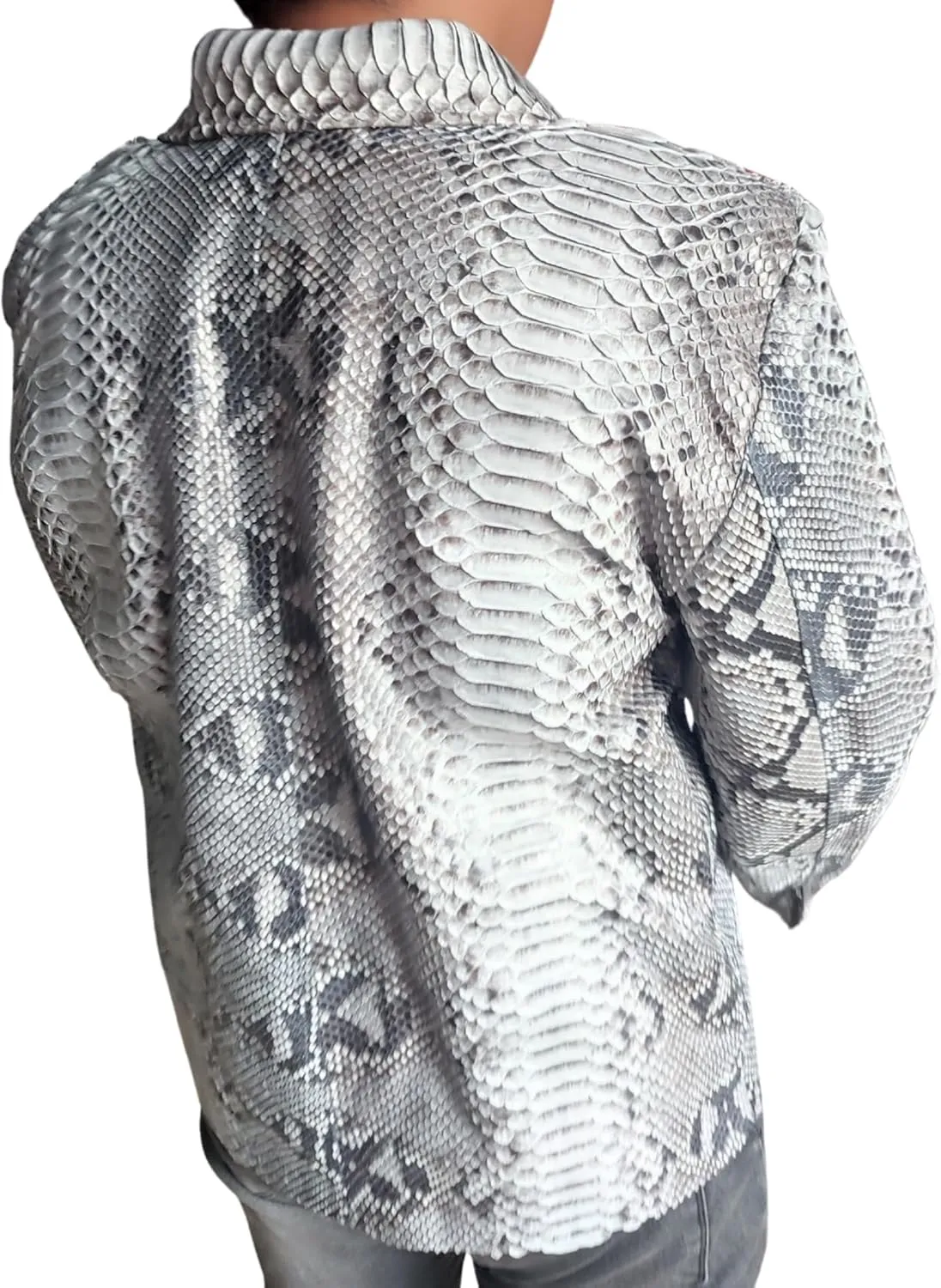 Genuine Python Snakeskin Leather Motorcycle Jacket - Natural Gray Color