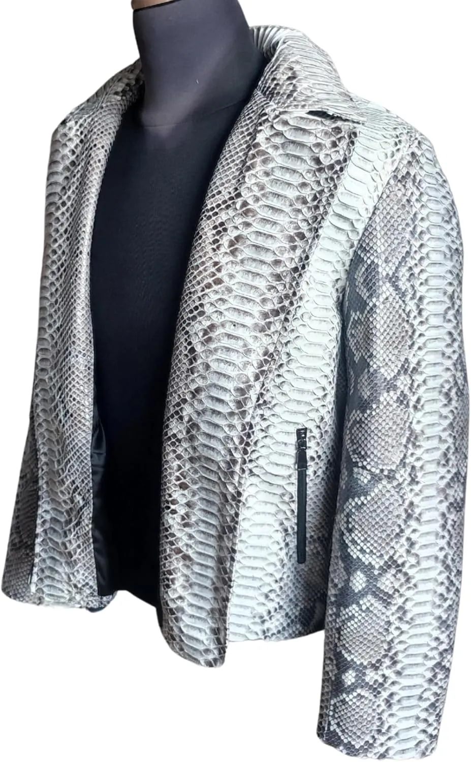 Genuine Python Snakeskin Leather Motorcycle Jacket - Natural Gray Color