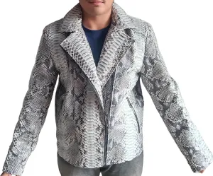 Genuine Python Snakeskin Leather Motorcycle Jacket - Natural Gray Color