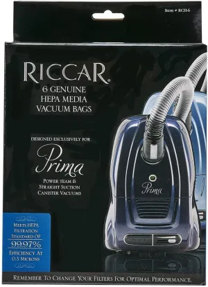 Genuine Riccar Prima Canister HEPA Media Bags # RCH-6 (6 pk)