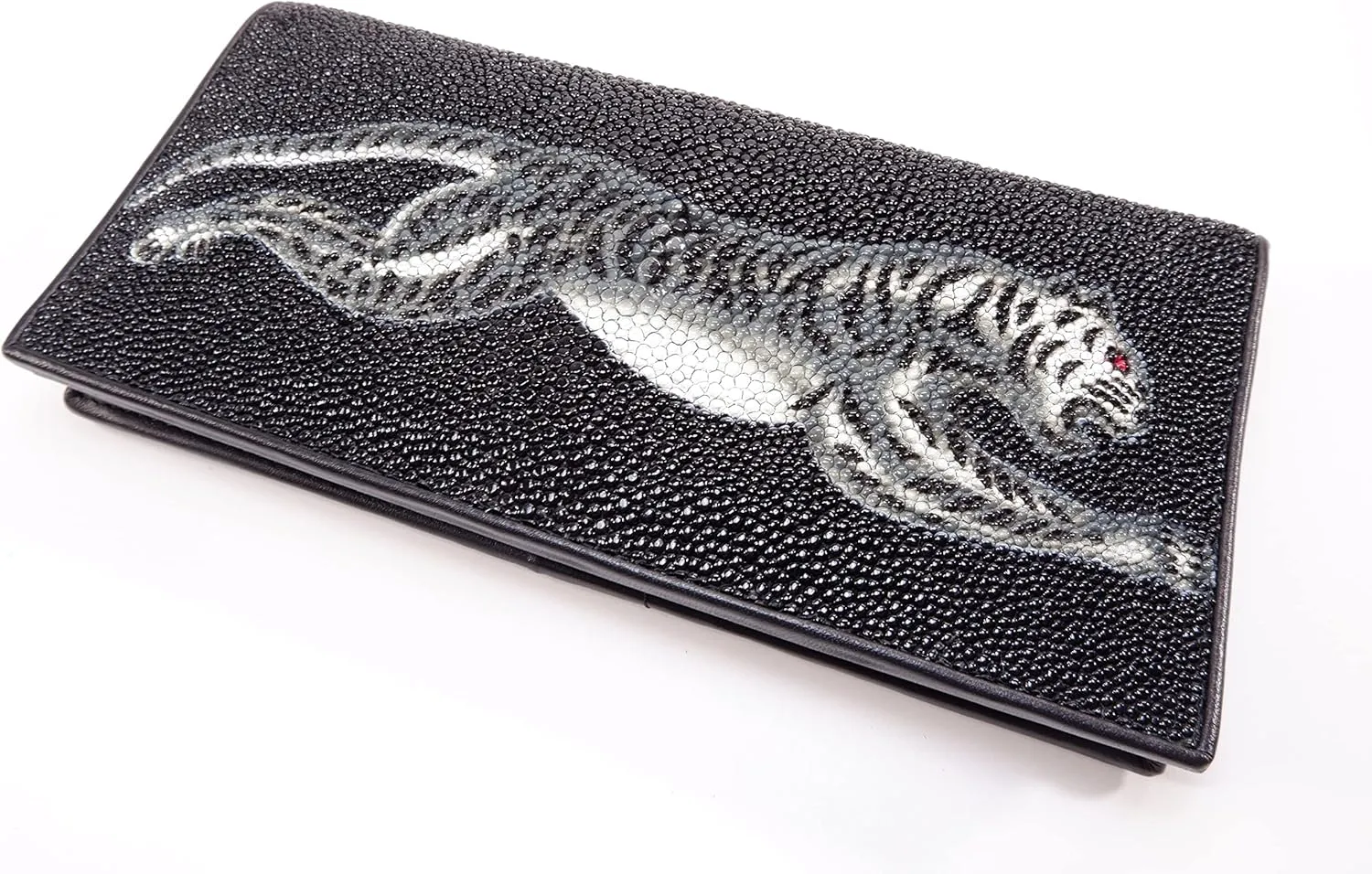 Genuine Stingray Skin Checkbook Tiger Printed Wallet Clutch Purse