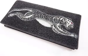 Genuine Stingray Skin Checkbook Tiger Printed Wallet Clutch Purse