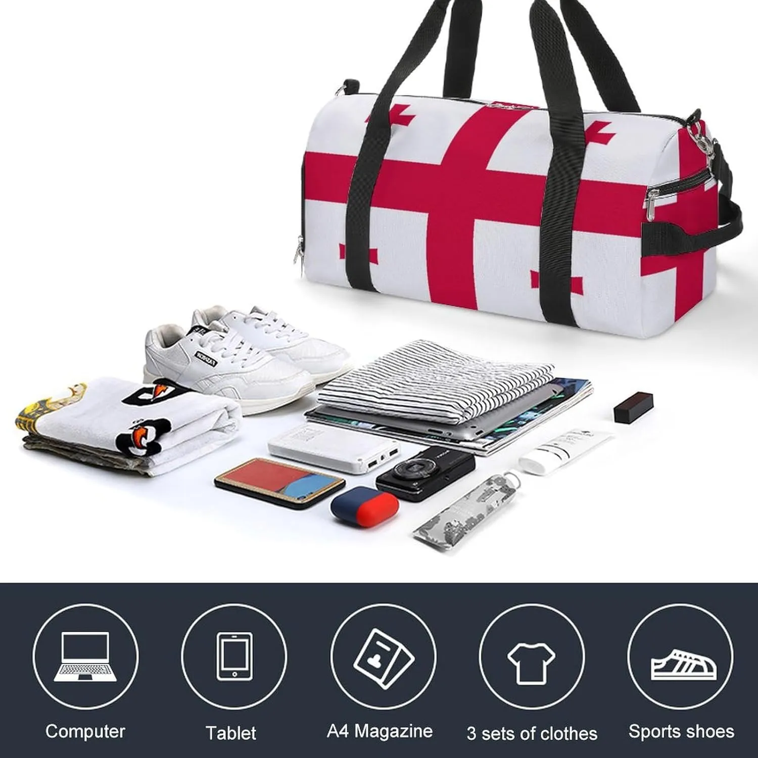Georgia Flag Sports Gym Bag for Men Women with Shoe Compartment Carry On