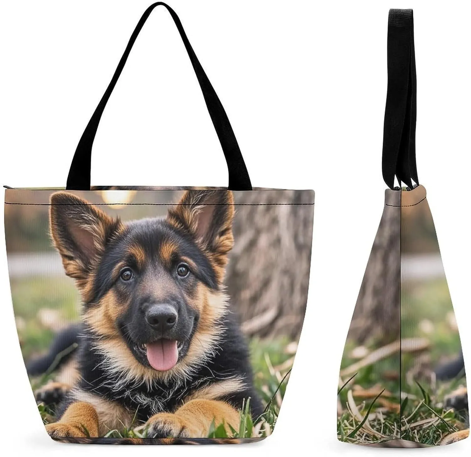 German Shepherd Puppy Tote Bag Shoulder Shopping Bag Reusable Grocery Bag for Travel Work Friendship Gift