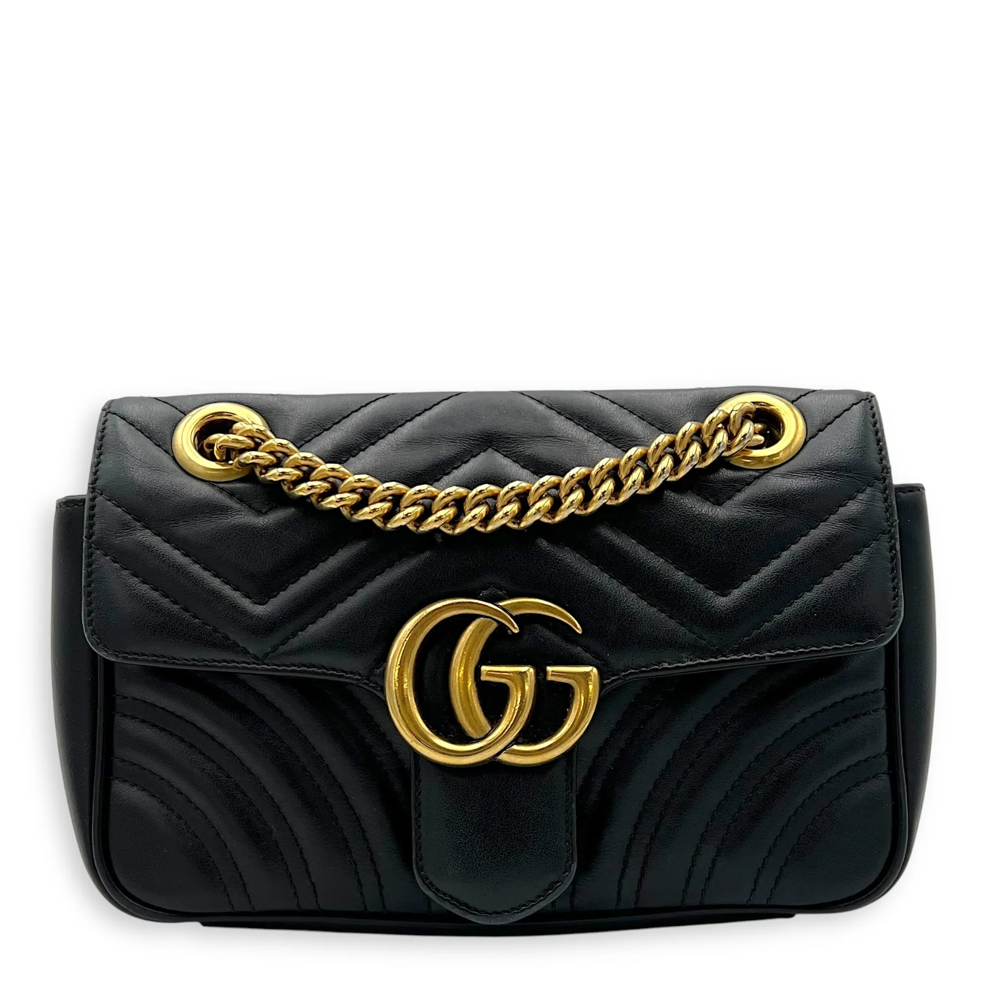 GG Marmont Crossbody Bag Mini Black in Calfskin, Gold hardware