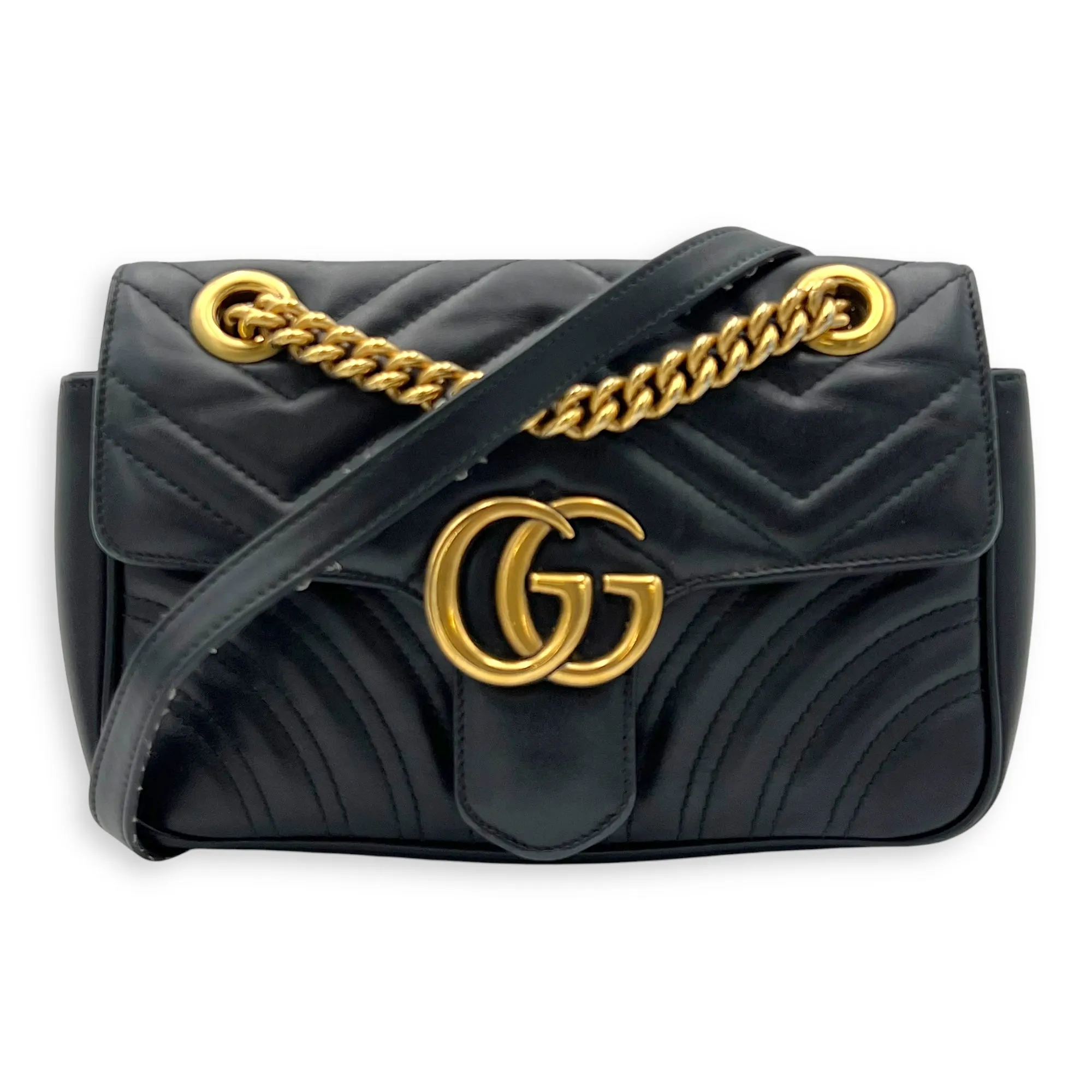 GG Marmont Crossbody Bag Mini Black in Calfskin, Gold hardware