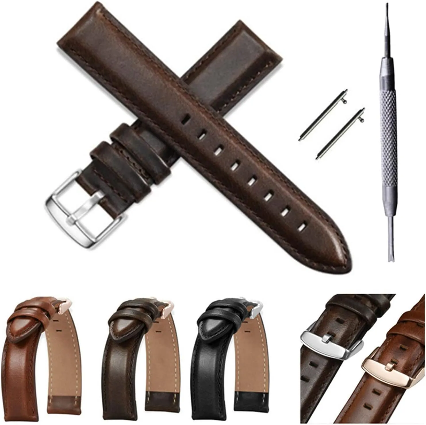 GGZONE RHAIYAN Watch Accessories Quick Release Watchbands 18 20 22 Mm Genuine Leather Watch Strap Compatible with DW Daniel Wellington Watch Band Specific (Color : Ligbrown Black Clasp, Size : 18mm)