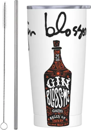 Gin Musics Blossoms Stainless Steel Insulated Tumbler 20oz with lid Travel Mug with Straw for Cold Hot