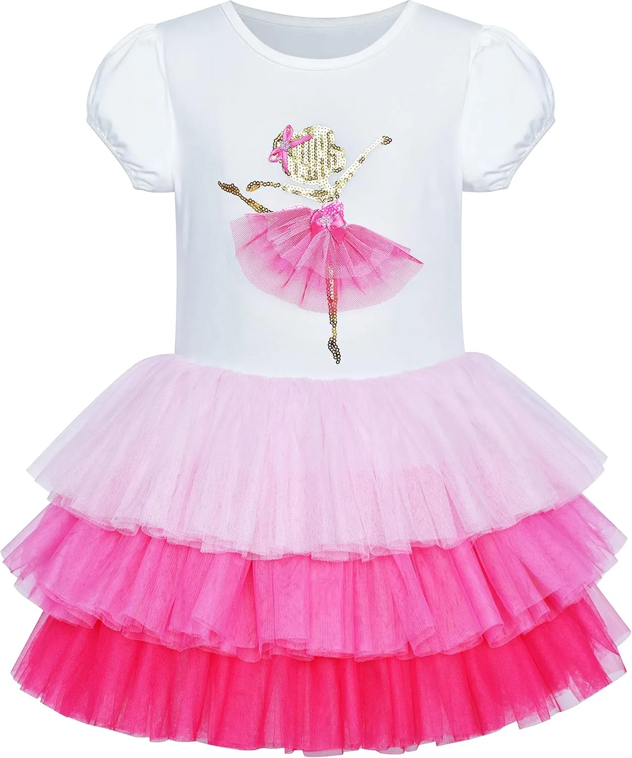 Girls Dress Pink Tutu Unicorn Dancing Tiered Skirt Ballet Birthday Party 3-7