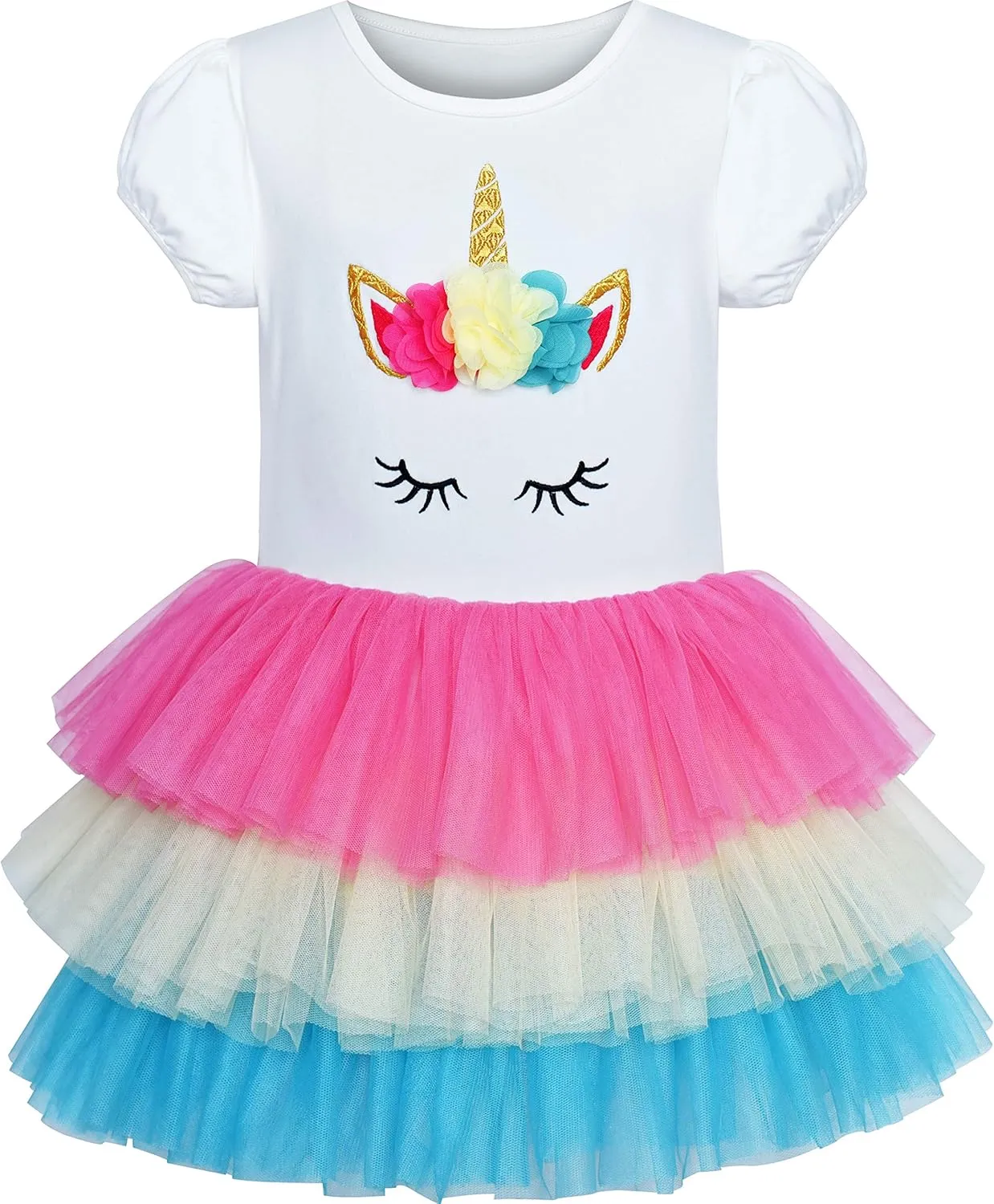Girls Dress Pink Tutu Unicorn Dancing Tiered Skirt Ballet Birthday Party 3-7