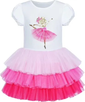 Girls Dress Pink Tutu Unicorn Dancing Tiered Skirt Ballet Birthday Party 3-7