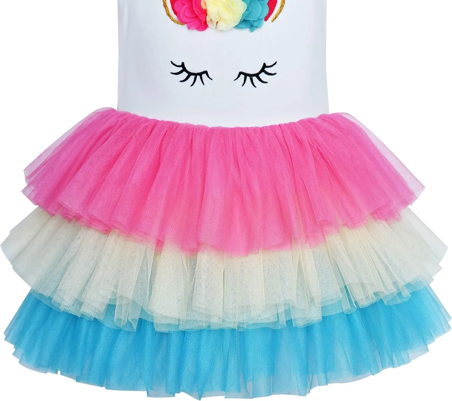 Girls Dress Pink Tutu Unicorn Dancing Tiered Skirt Ballet Birthday Party 3-7