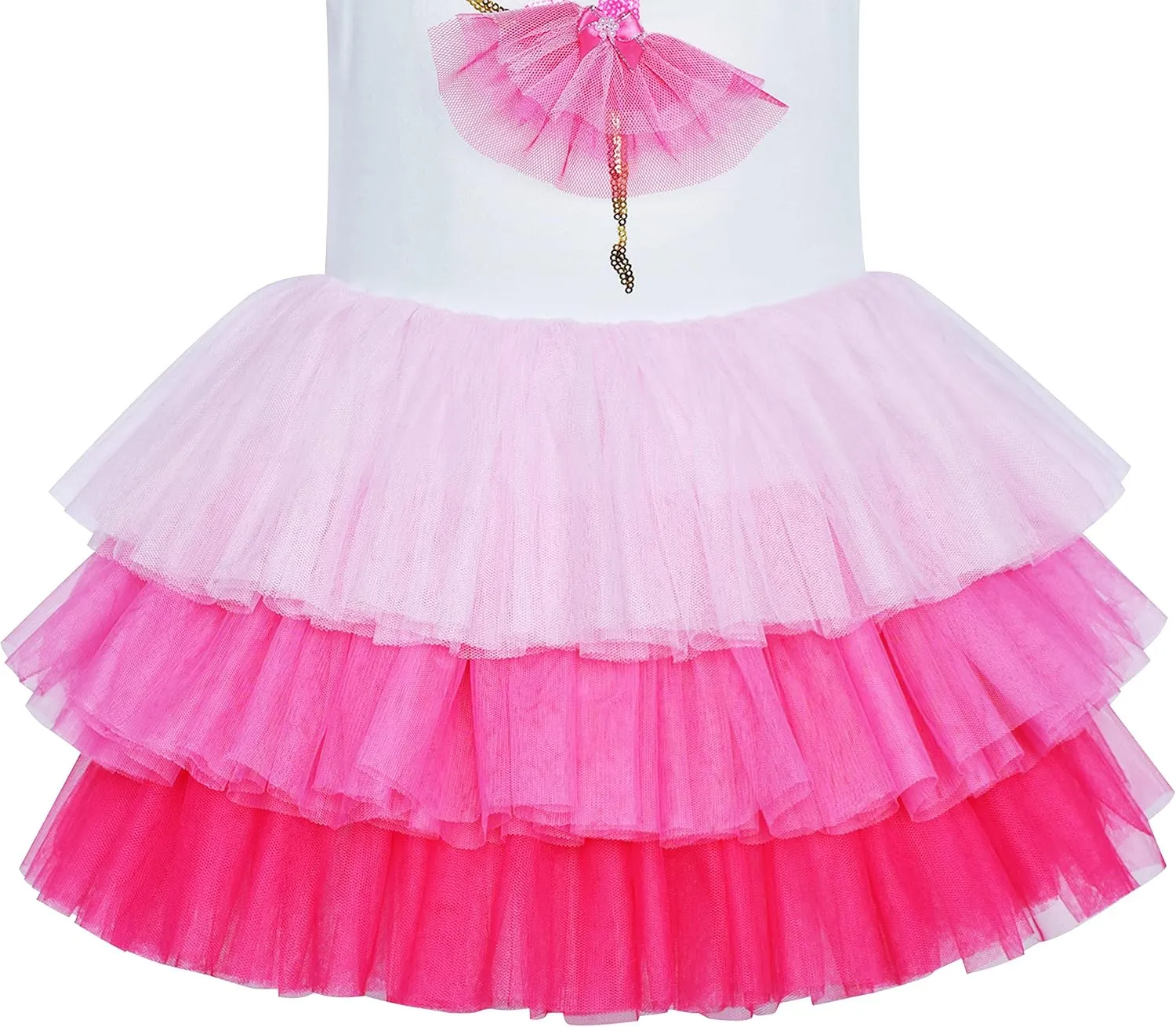 Girls Dress Pink Tutu Unicorn Dancing Tiered Skirt Ballet Birthday Party 3-7