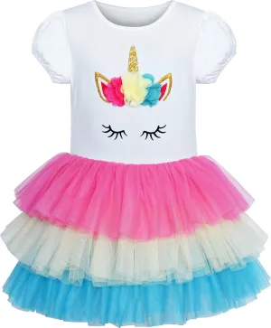 Girls Dress Pink Tutu Unicorn Dancing Tiered Skirt Ballet Birthday Party 3-7