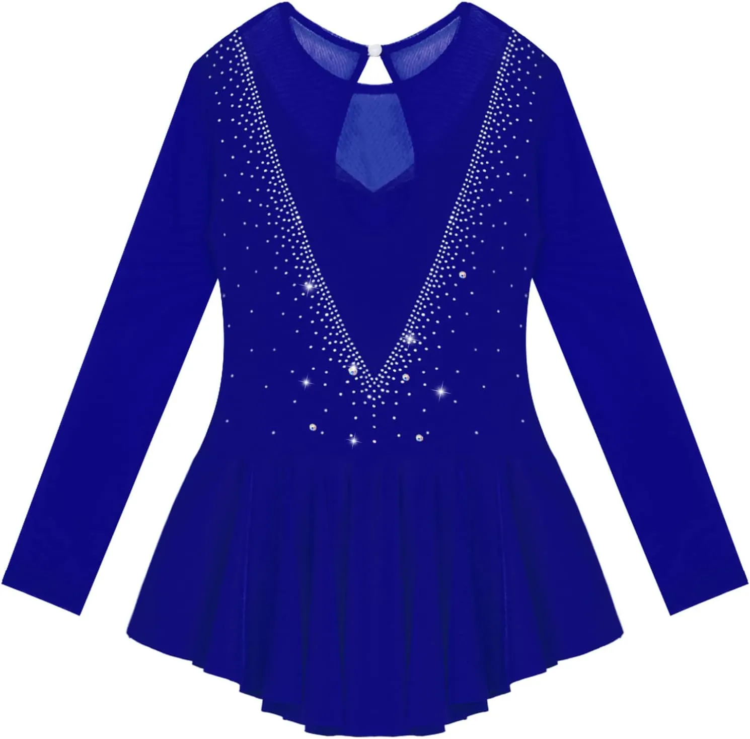 Girls Long Sleeves Sequins Mesh Patchwork Gymnastics Ballet Dance Dress Figure Ice Skating Dress